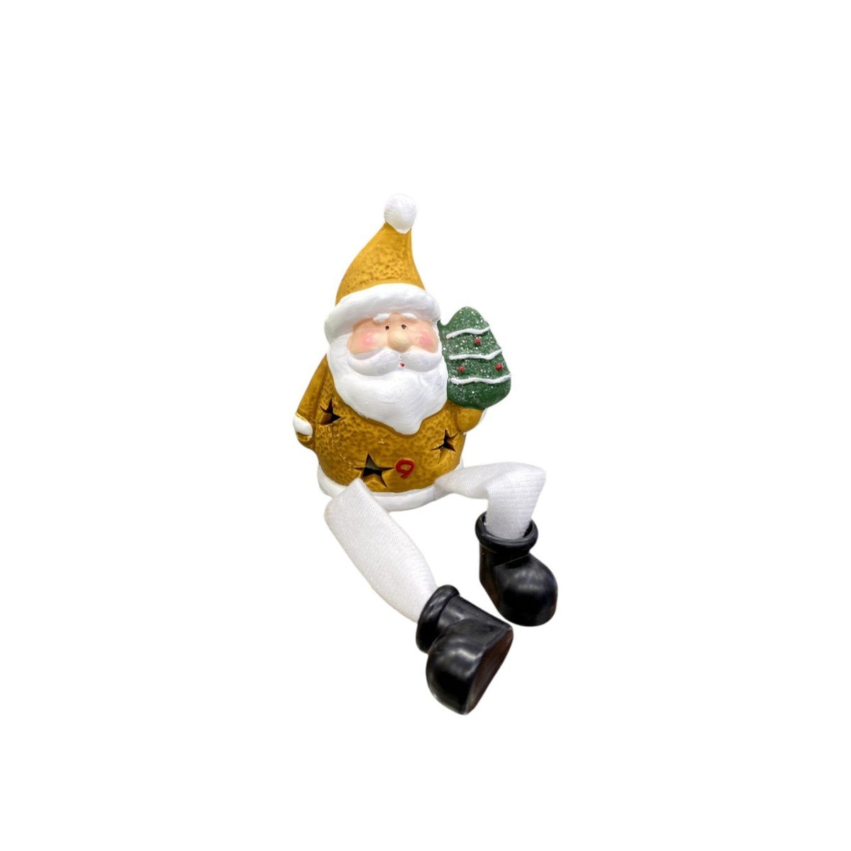 Santa sitting with lights.