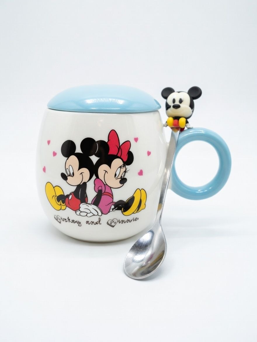 Mickey and Mimi mug with lid and spoon