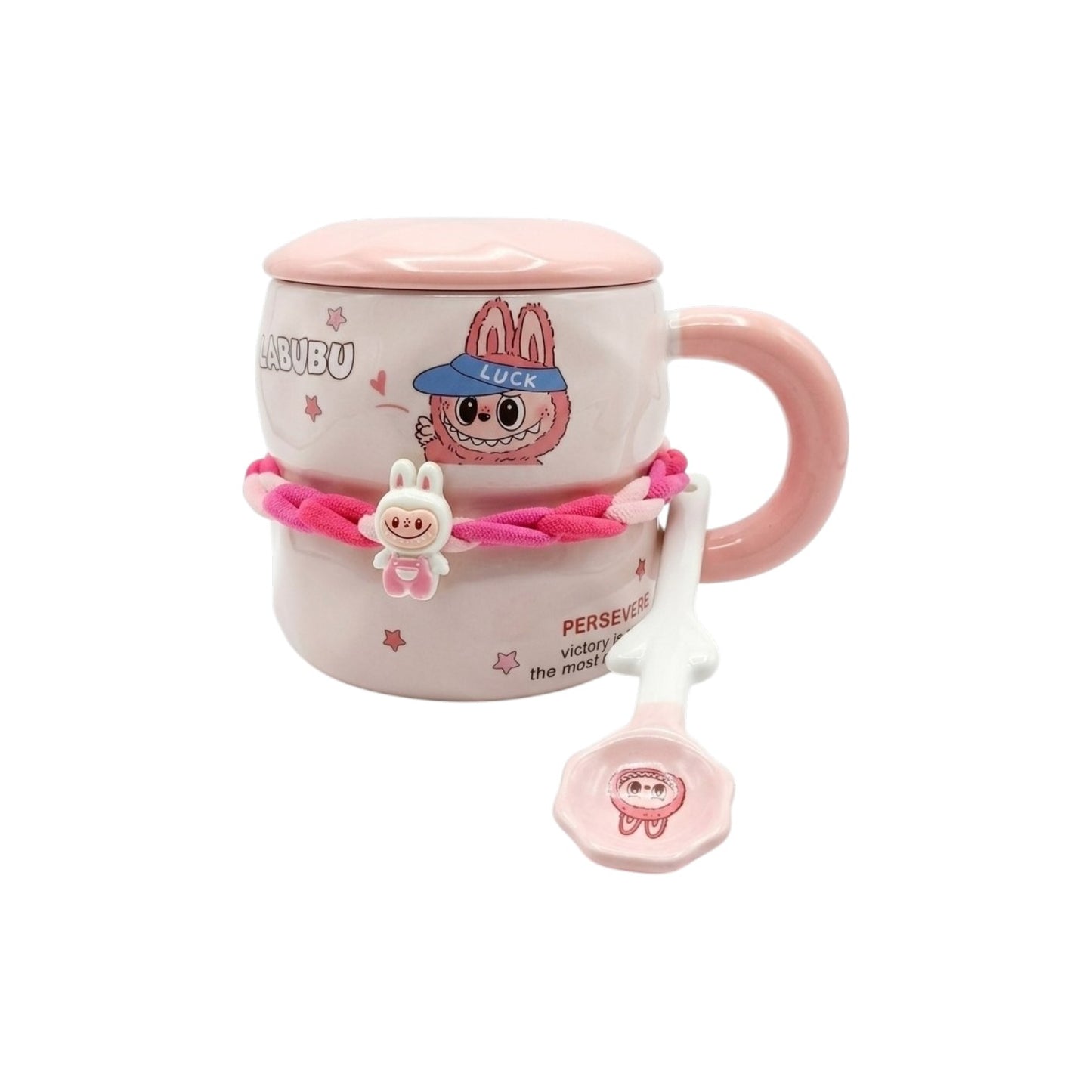 Pink Labobo Mug with Lid and Spoon