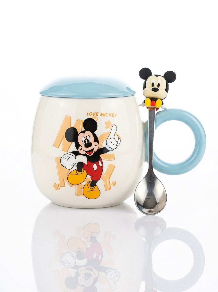 Mickey Mouse mug with lid and spoon