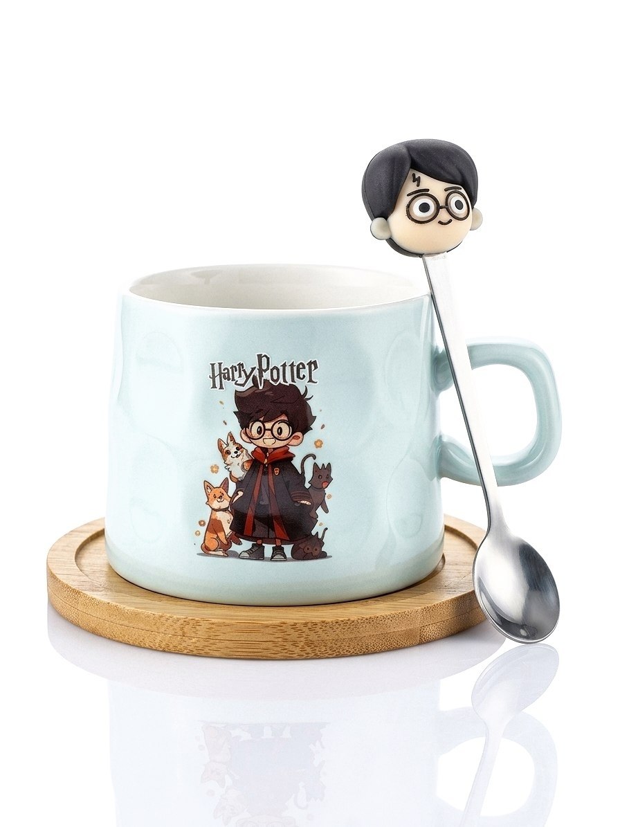 Harry Potter cup with wooden coaster and spoon