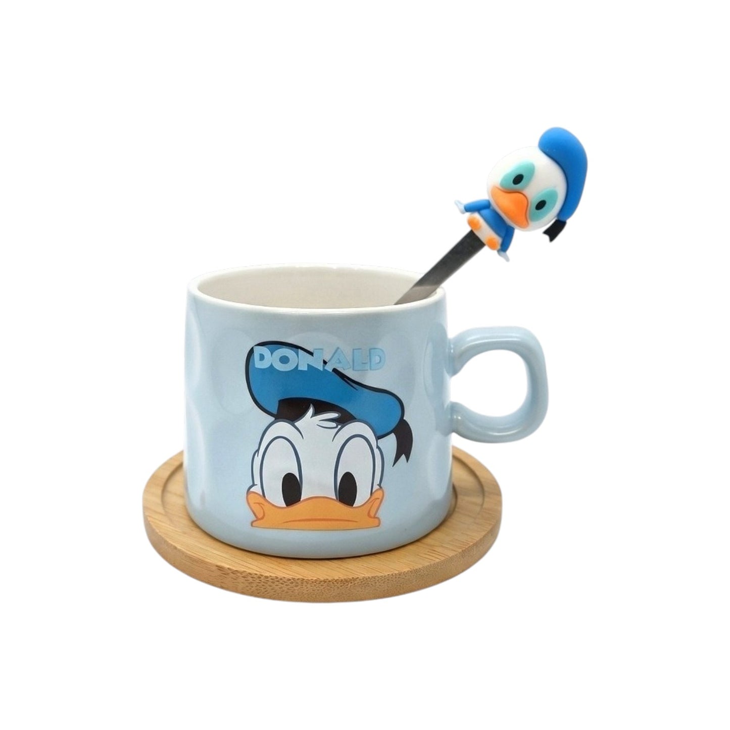 Donald Duck flip-top mug with wooden coaster and spoon