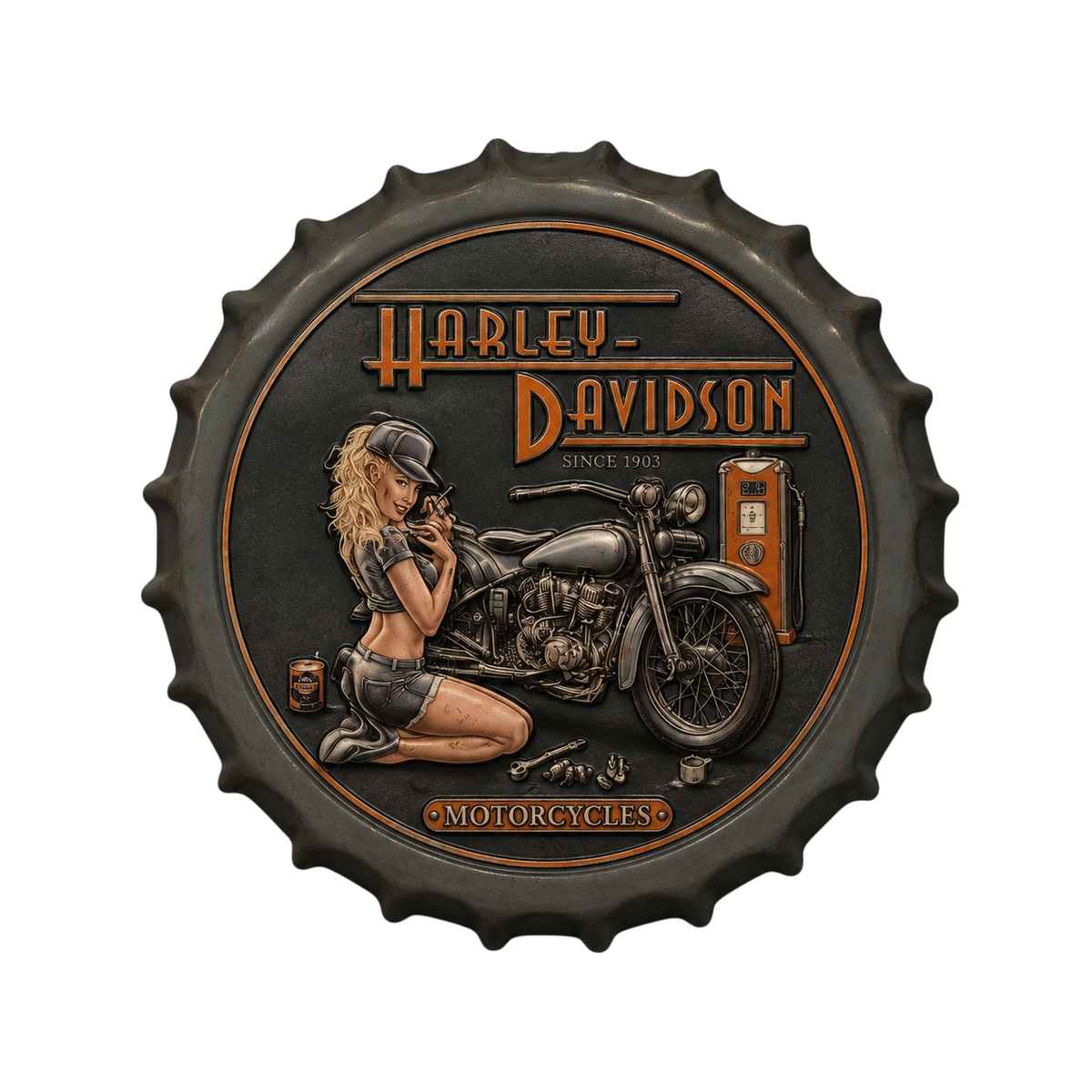 Decorative metal bottle cap sign
