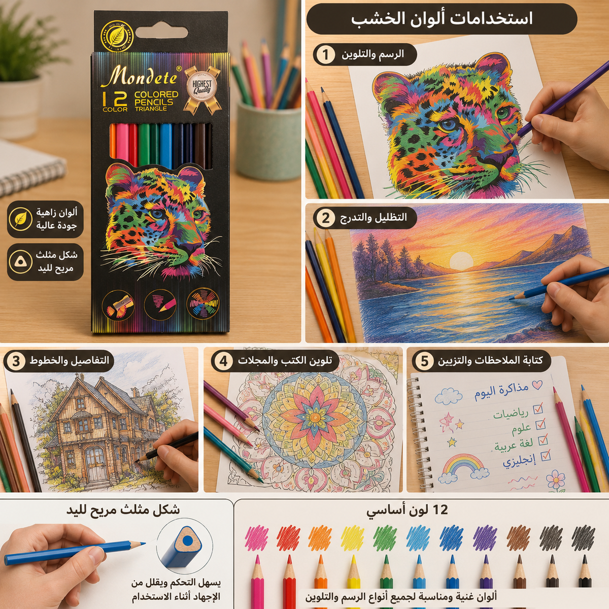 MONDETE 12-Color Wooden Pencils