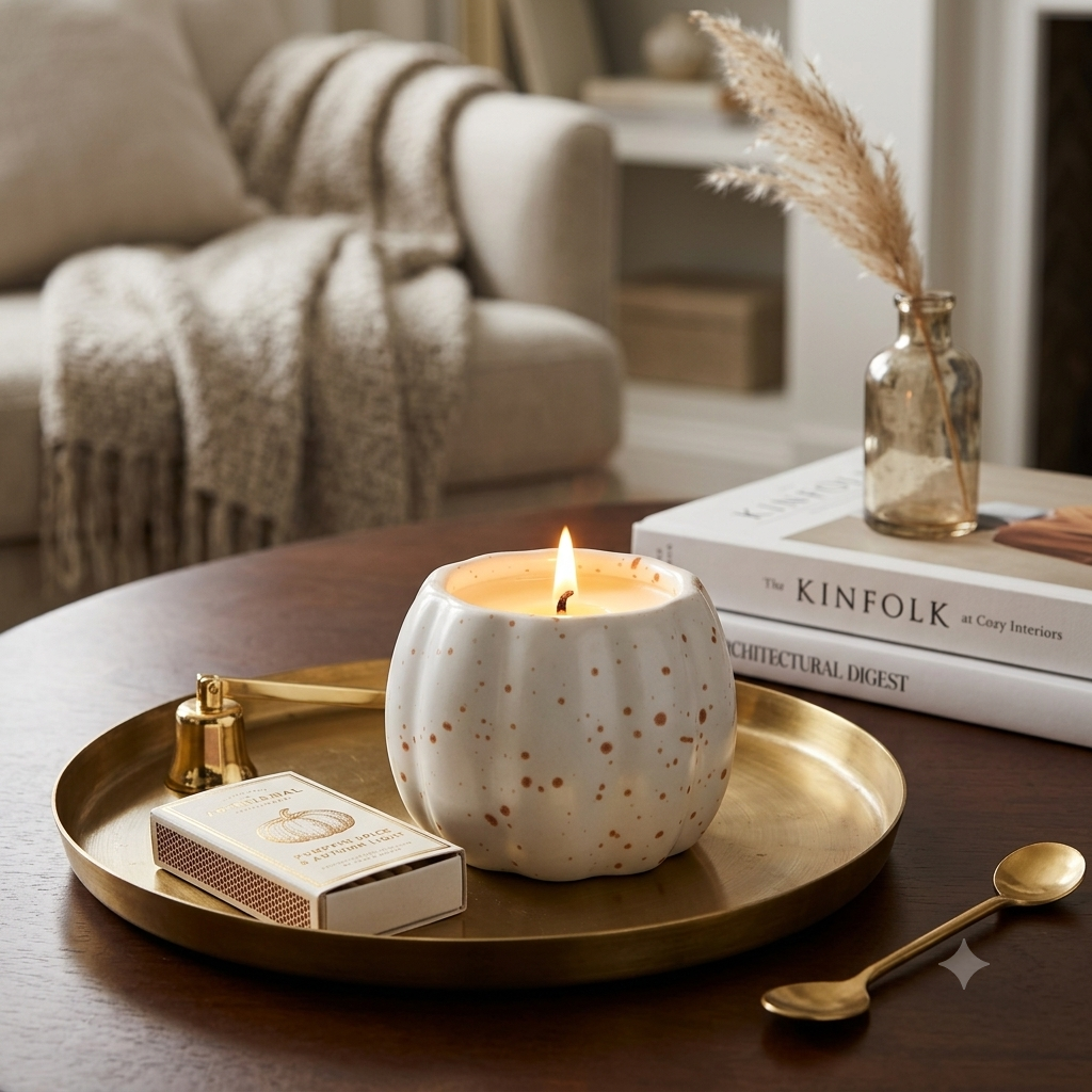 Pumpkin-shaped candle