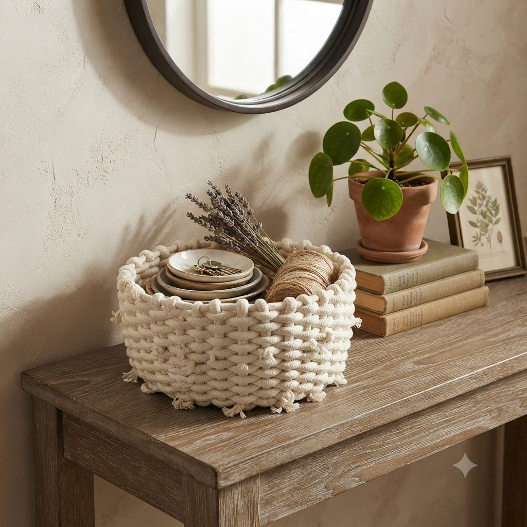 Square braided yarn basket