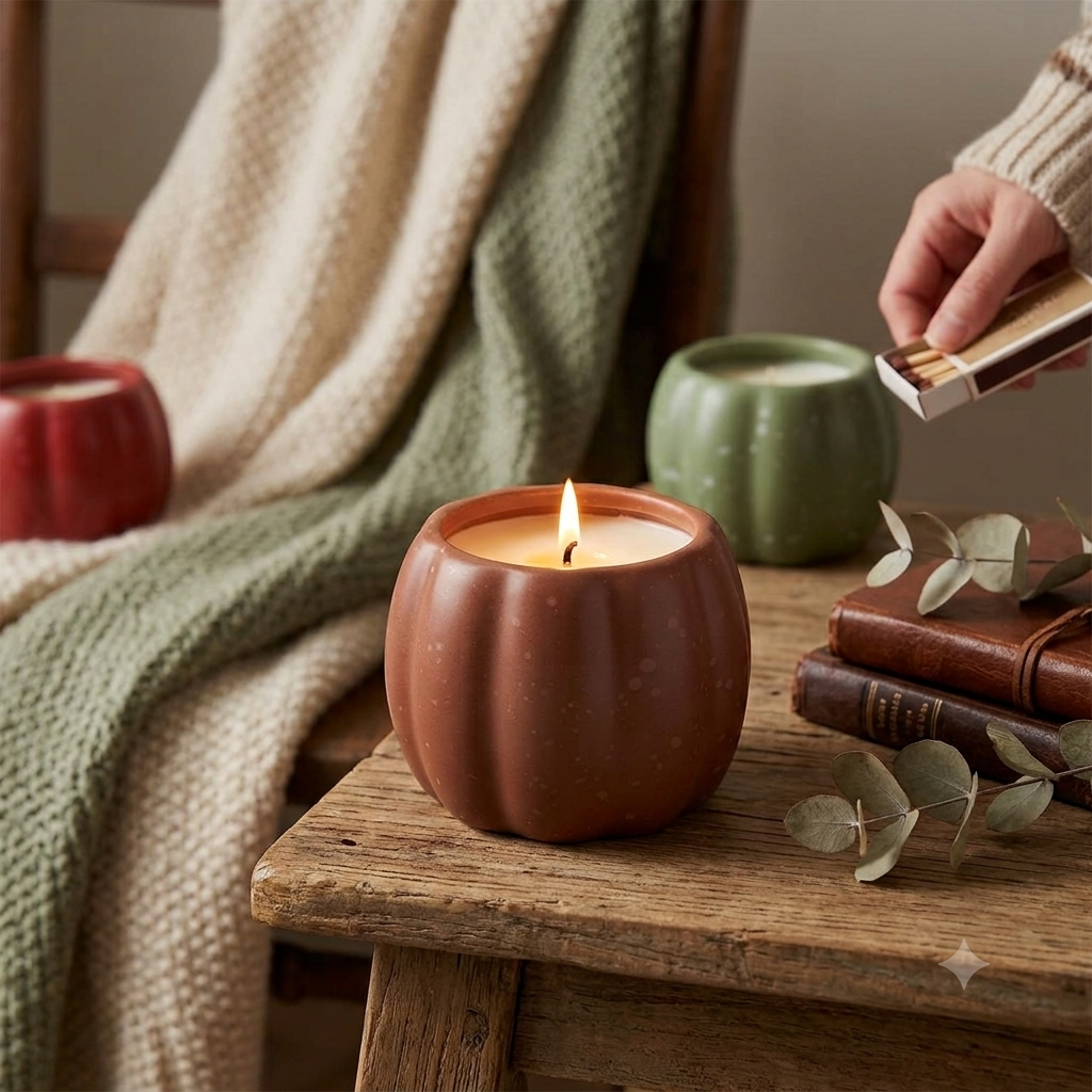 Pumpkin-shaped candle