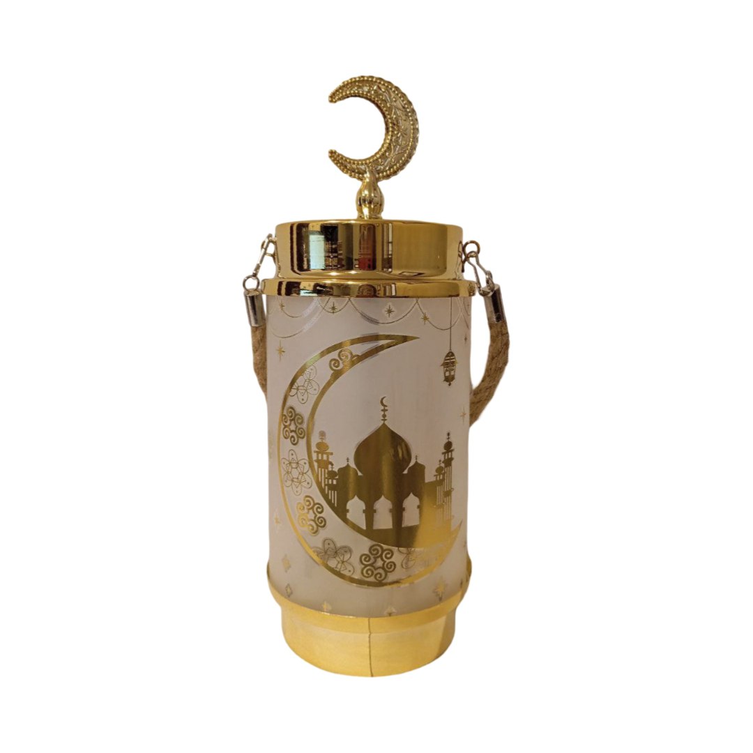 A glass lantern with light and music