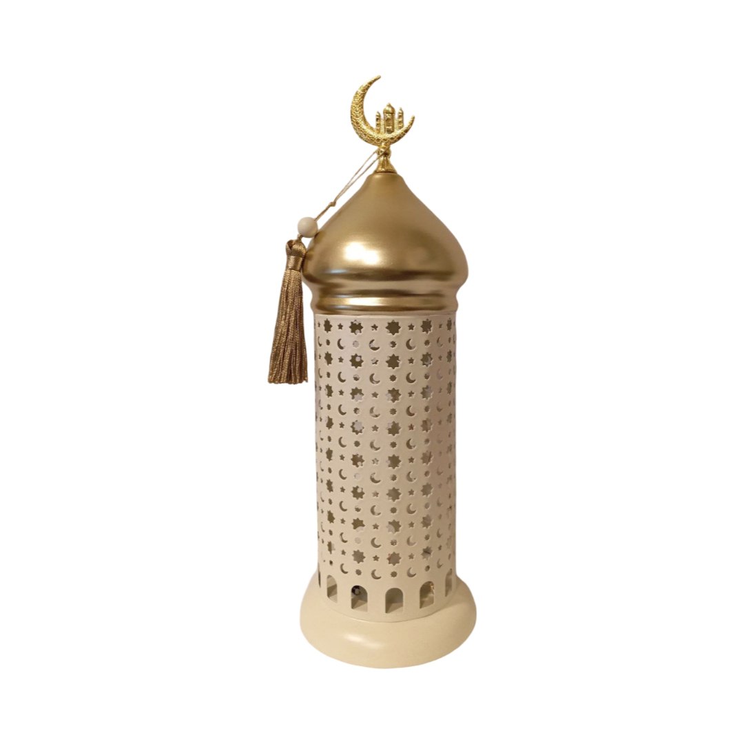 Large cream-colored metal minaret