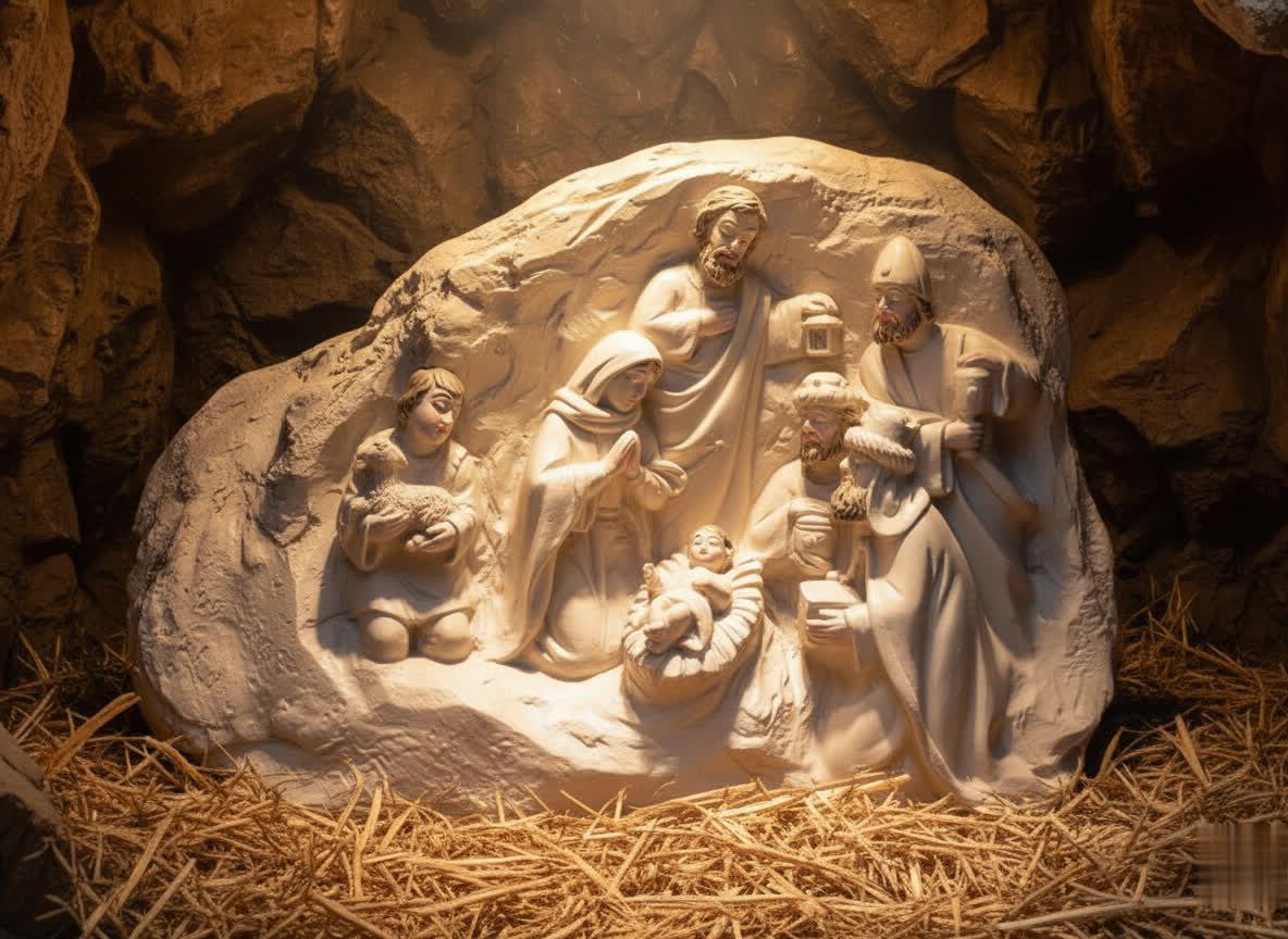 Nativity rock statue