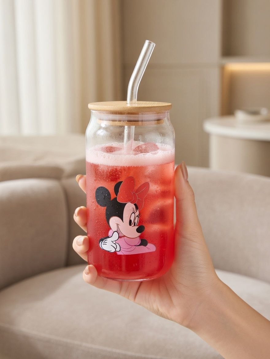 Glass mug with a straw