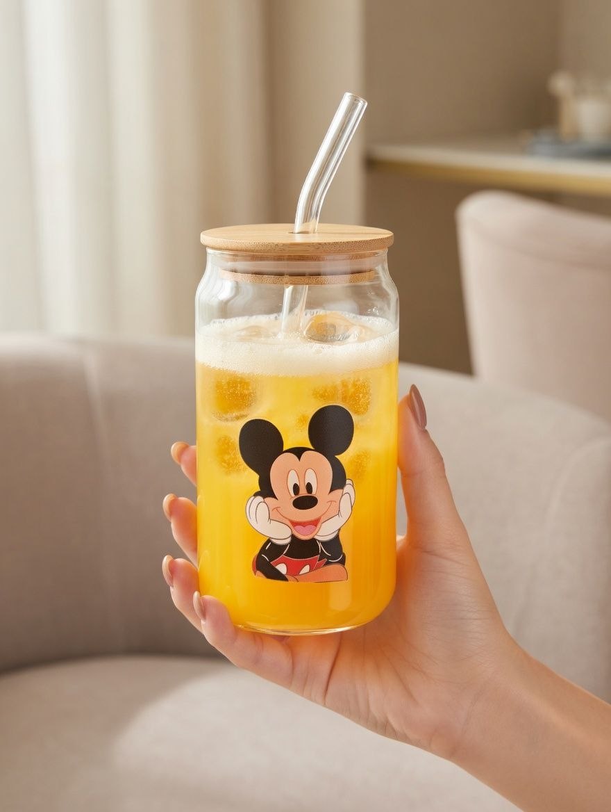 Glass mug with a straw