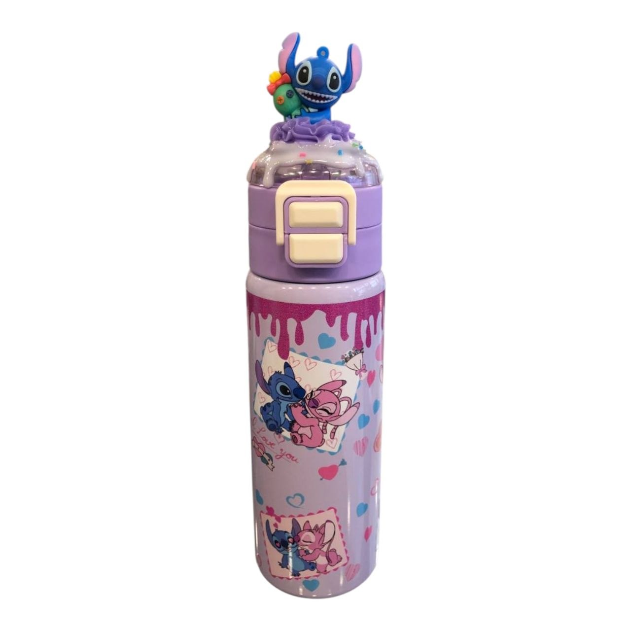 Purple stainless steel bottle featuring Stitch