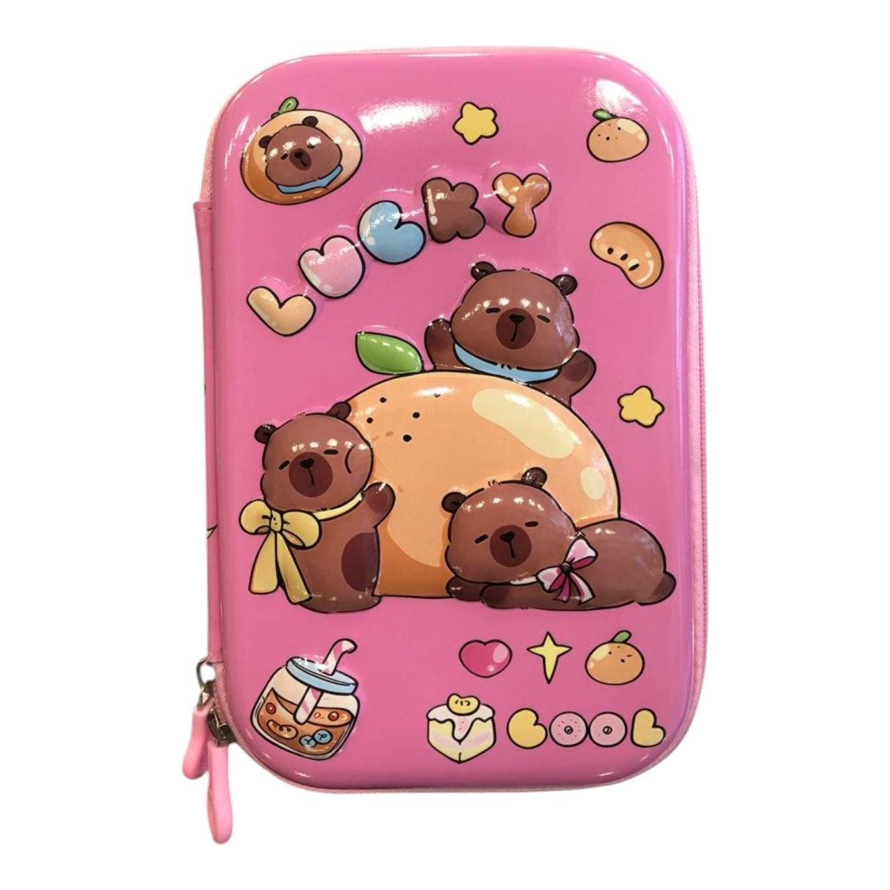 Wide Pink 4D Capybara Pencil Case