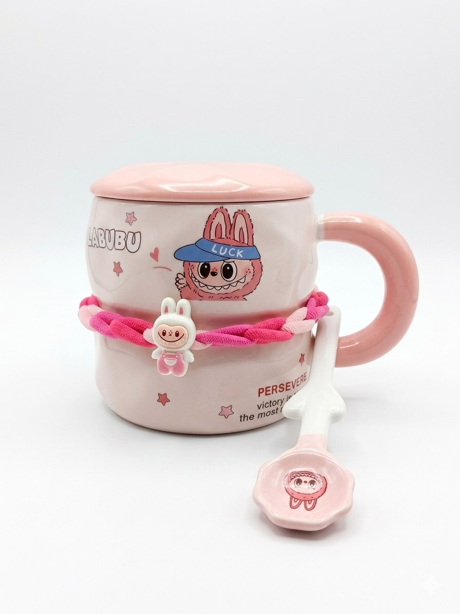 Pink Labobo Mug with Lid and Spoon