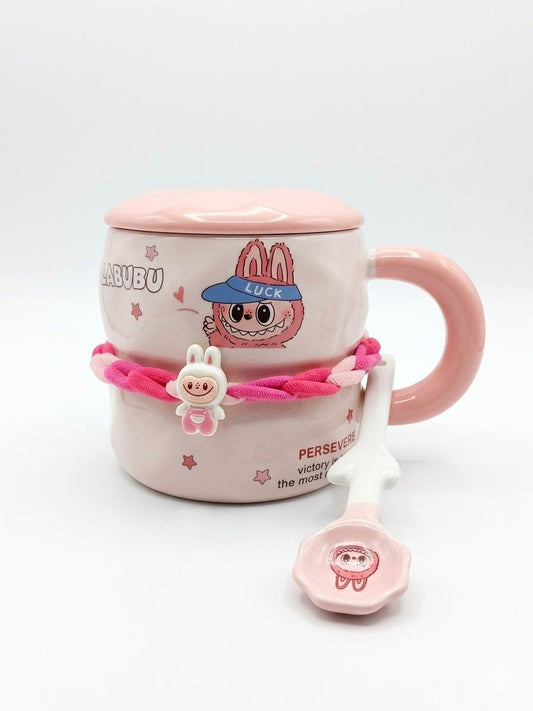 Pink Labobo Mug with Lid and Spoon