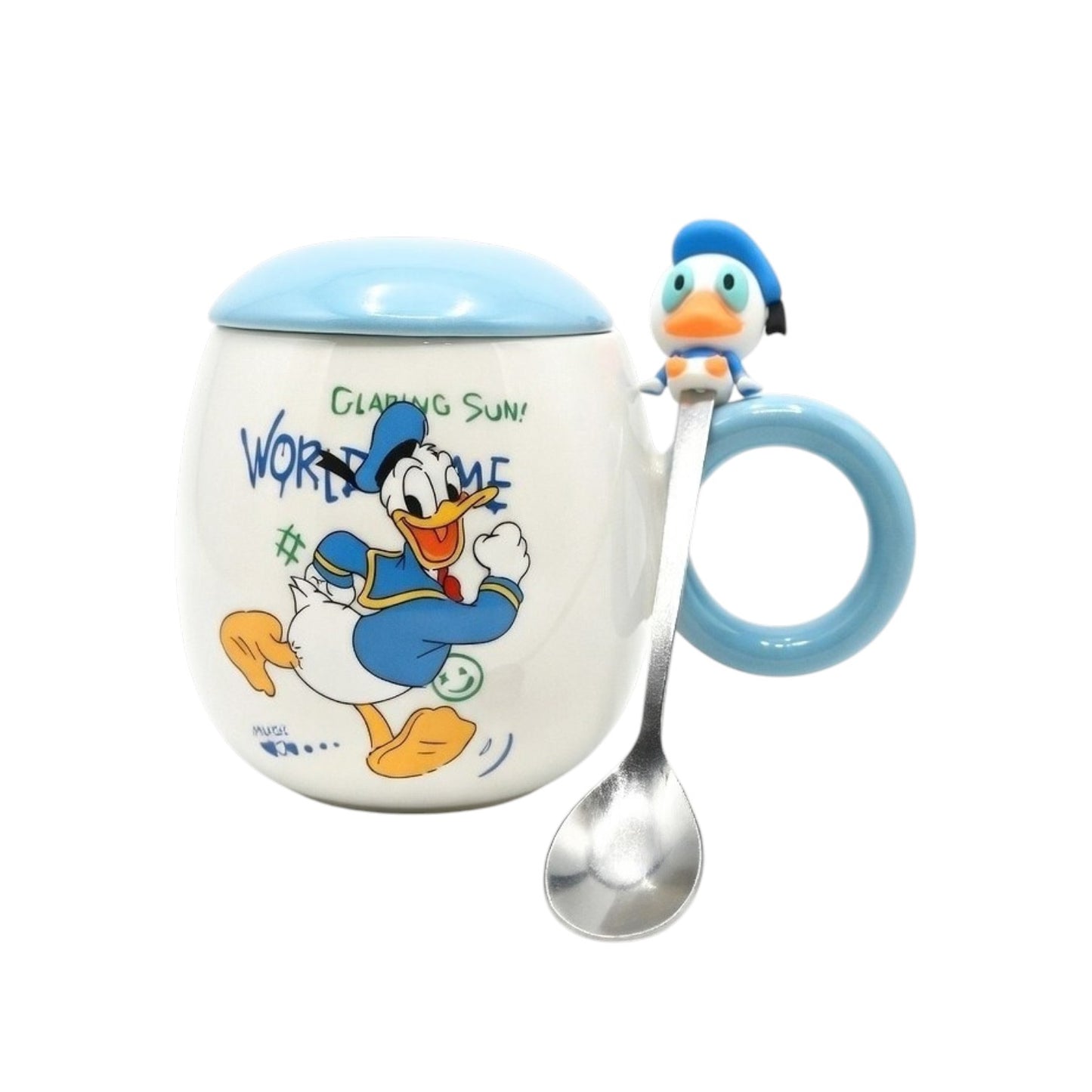 Donald Duck cup with lid and spoon