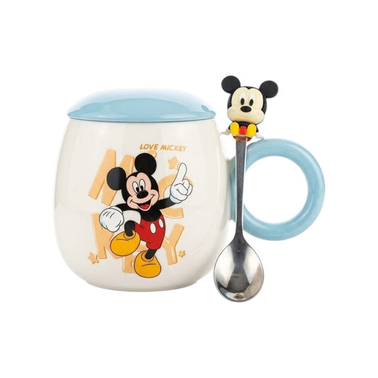 Mickey Mouse mug with lid and spoon