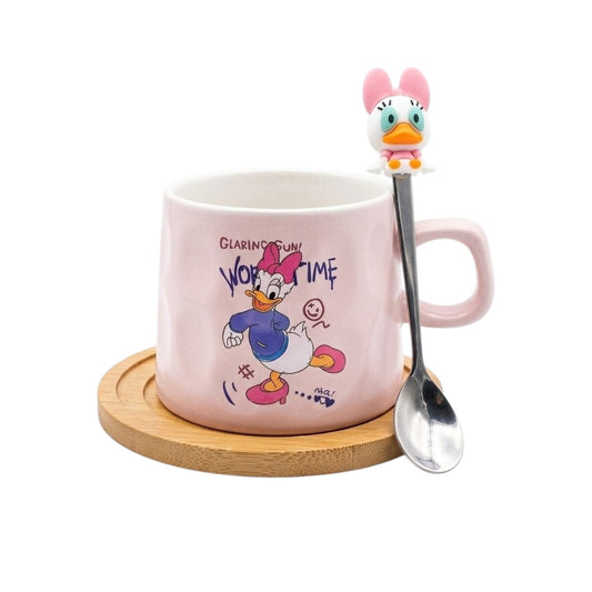 Daisy Duck cup with wooden coaster and spoon