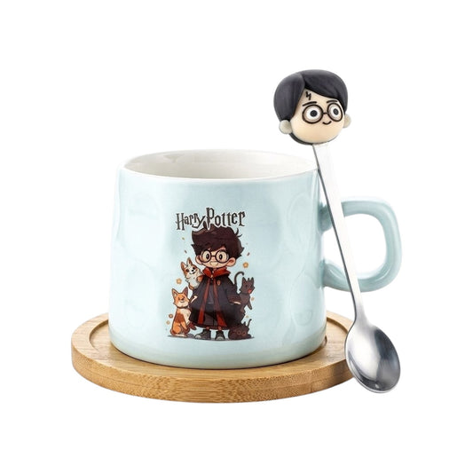 Harry Potter cup with wooden coaster and spoon