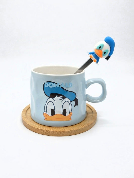 Donald Duck flip-top mug with wooden coaster and spoon