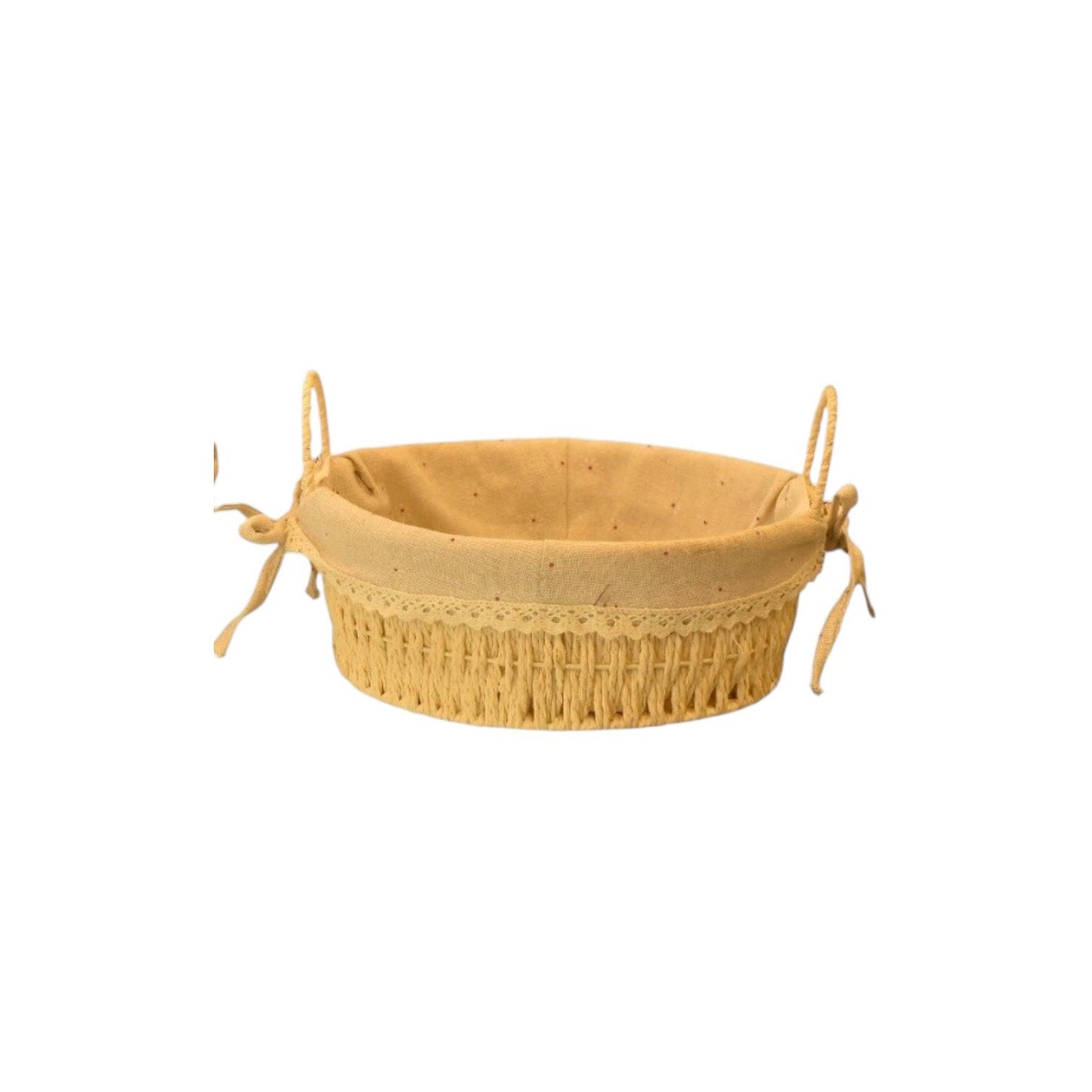 Oval beige fabric and wicker basket