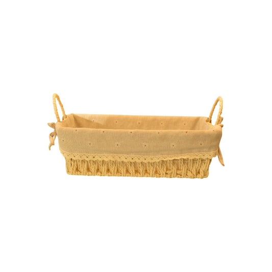 Rectangular beige wicker and fabric basket