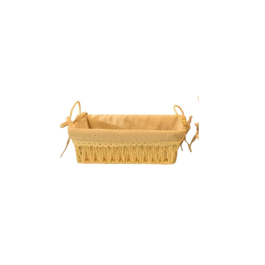 Rectangular beige wicker and fabric basket