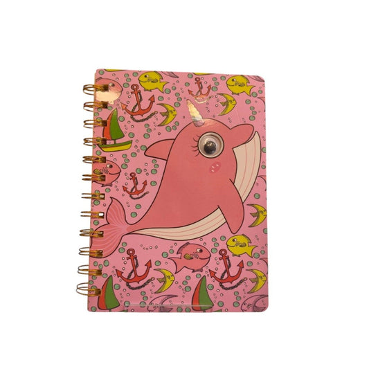 Spiral-bound notebook with googly eyes