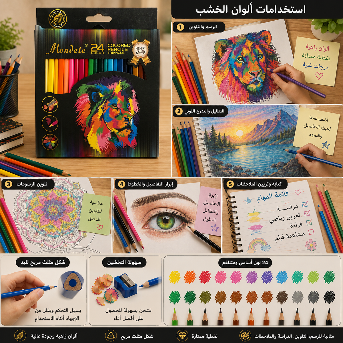 MONDETE 24-Color Wooden Pencils