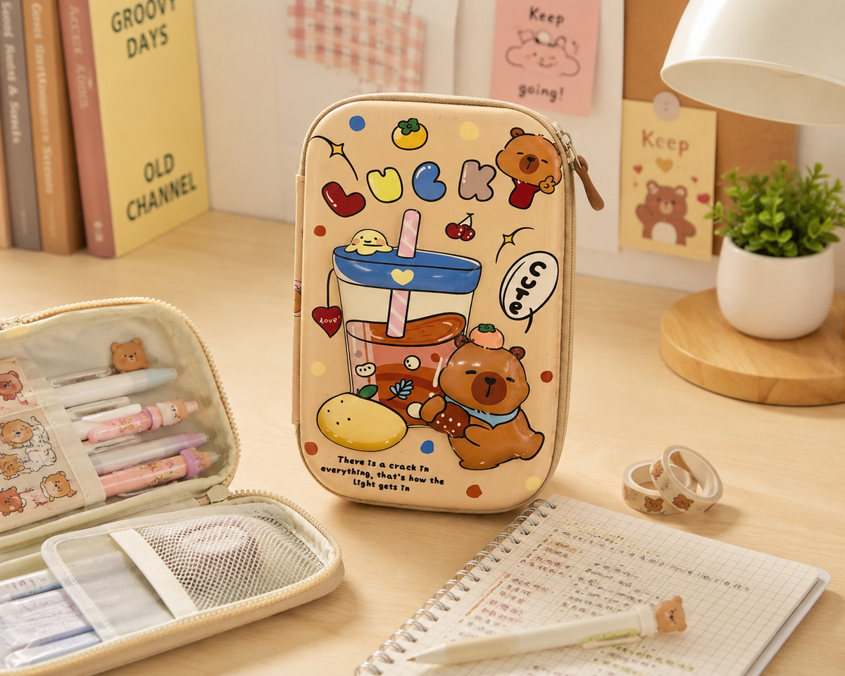 Wide Brown 4D Capybara Pencil Case