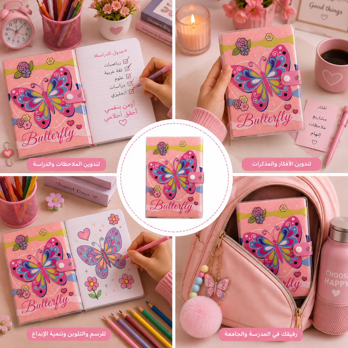 "Butterflies" Snap-Closure Furry Notebook