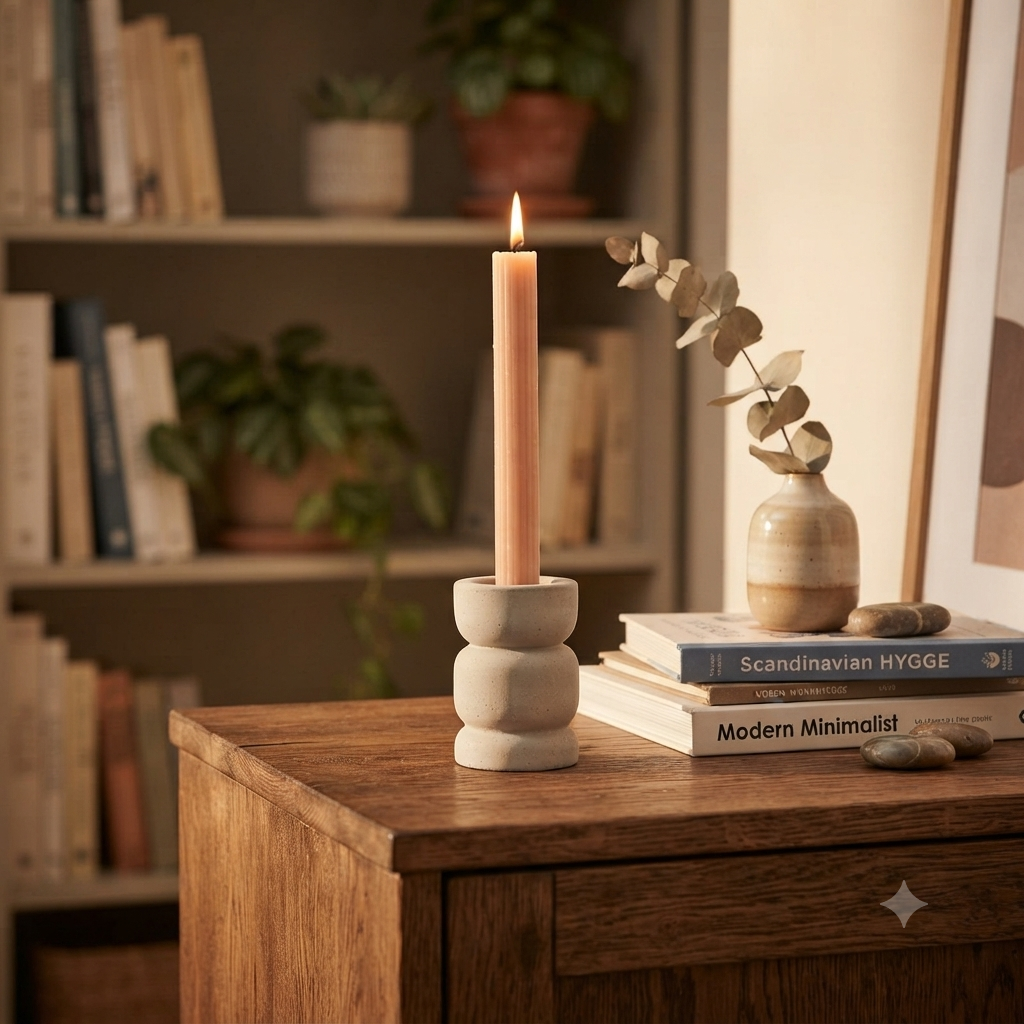 Beige candle holder and scented candle