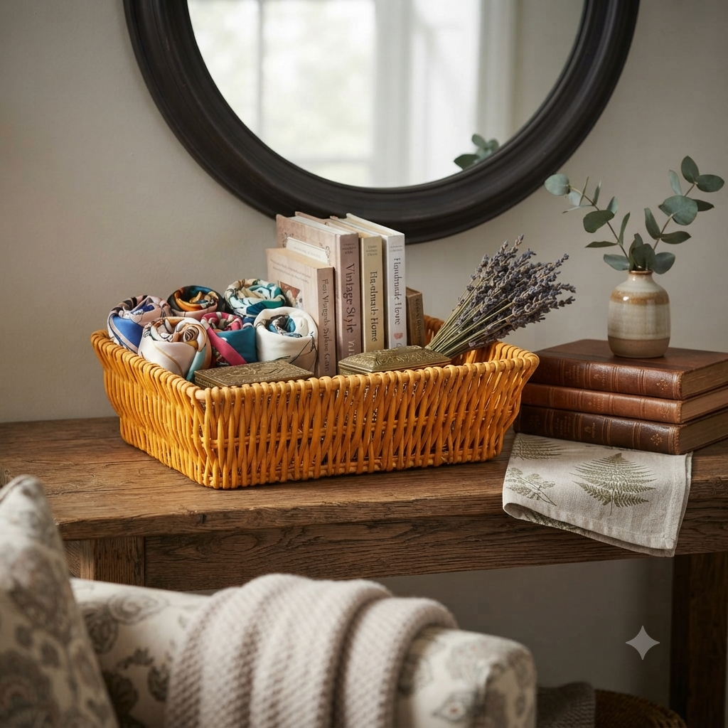 Rectangular woven palm-leaf basket
