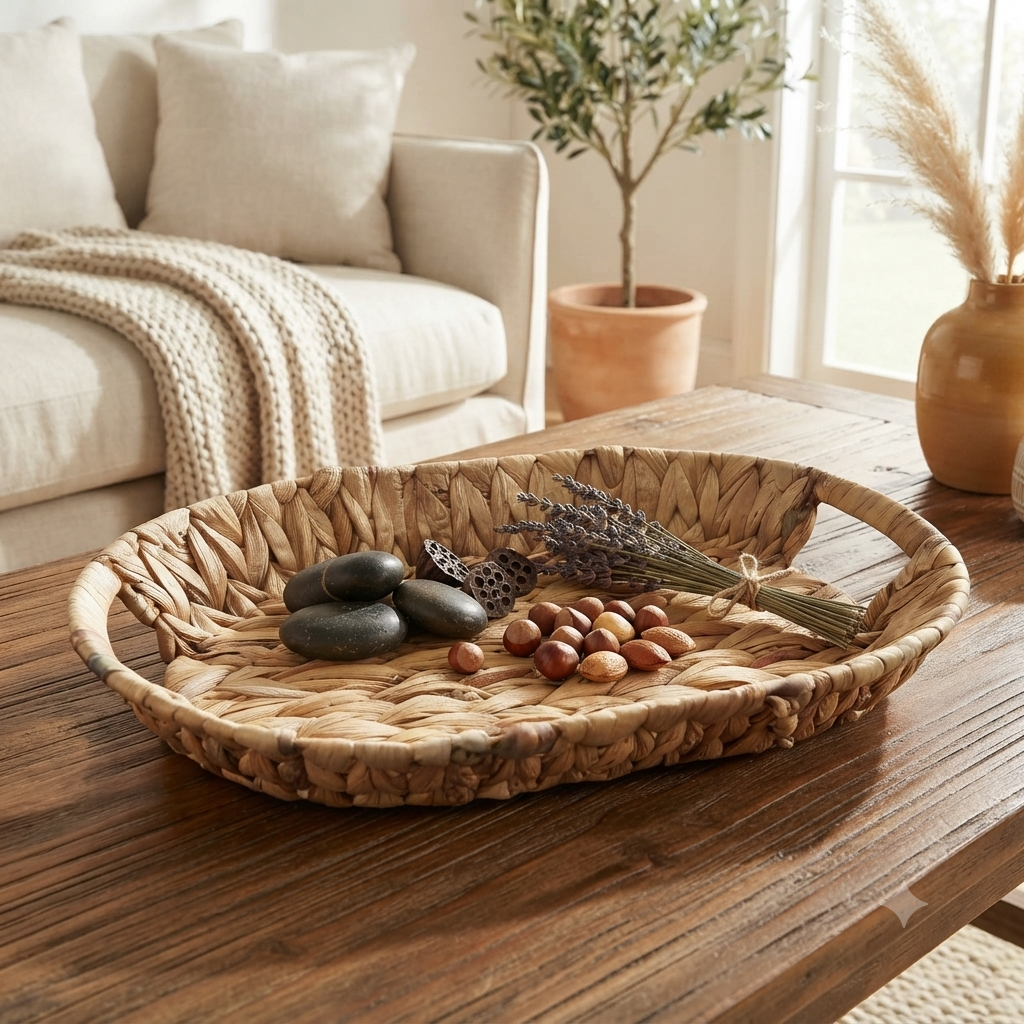 Oval woven wicker tray