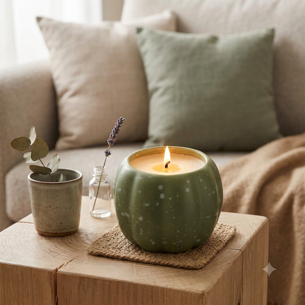 Pumpkin-shaped candle