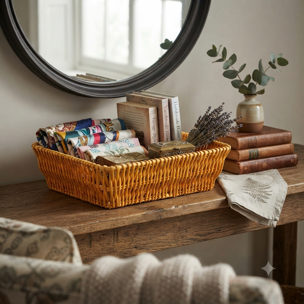 Rectangular woven palm-leaf basket