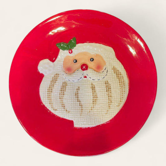White and red round Santa plate