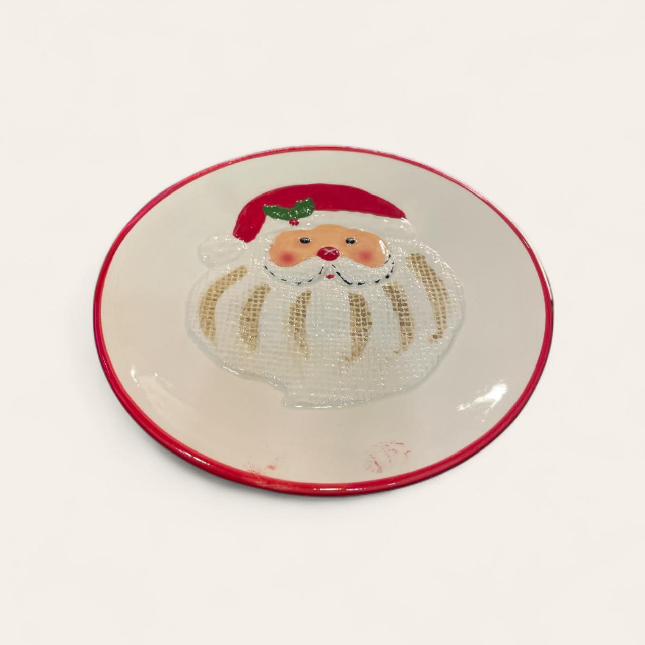 White and red round Santa plate