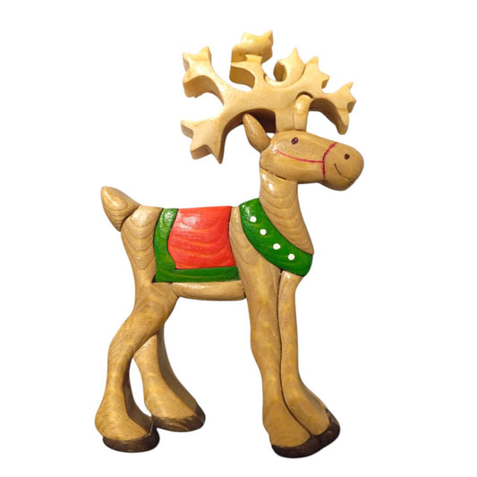 Handcrafted Wooden Figurine - Festive Reindeer Decor