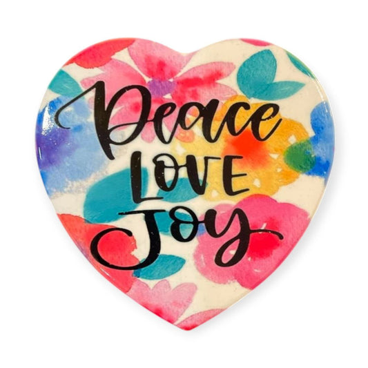 Ceramic Heart Coaster PEACE LOVE JOY