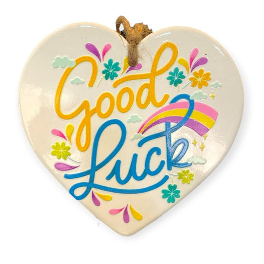 Ceramic heart coaster GOOD LUCK