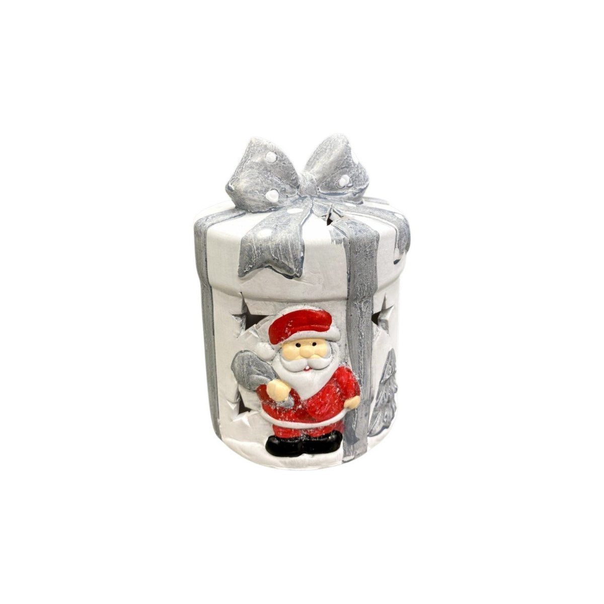 A light-up statue shaped like a gift box.