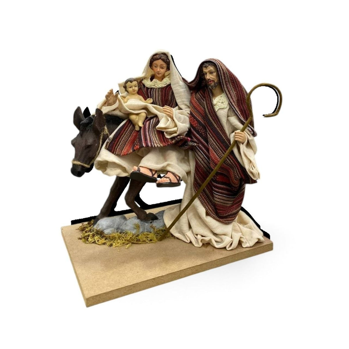 Statue of the Flight into Egypt – Burgundy-colored fabric