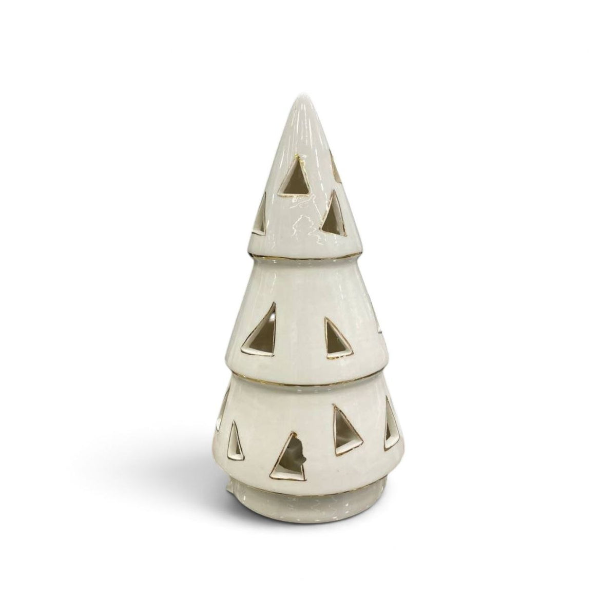White triangular Christmas tree with lights