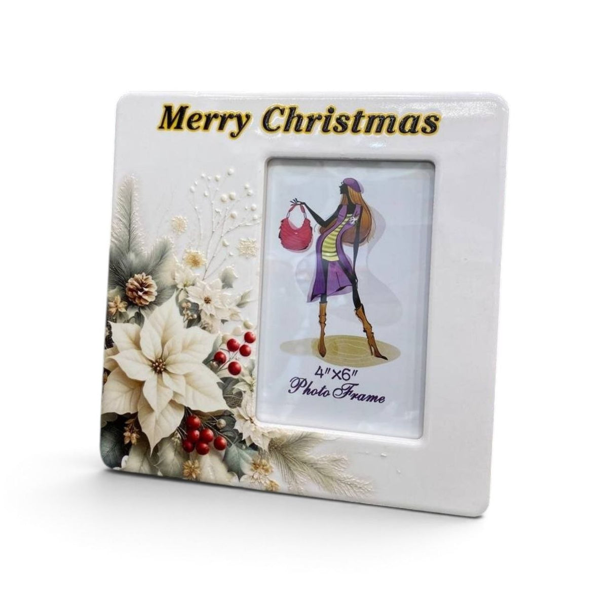 White Christmas rose ceramic frame