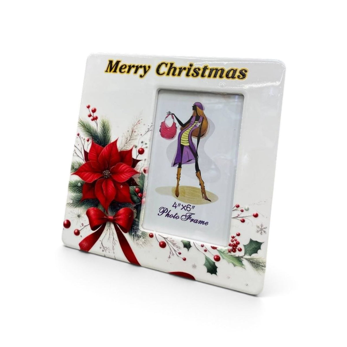 Ceramic Christmas frame with a red rose