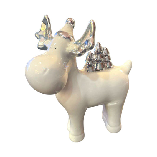 White  & SILVER Ceramic Reindeer