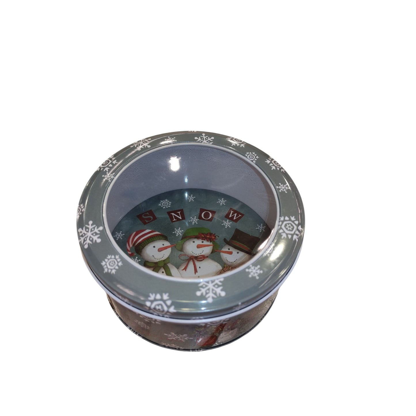 Round metal box with transparent lid