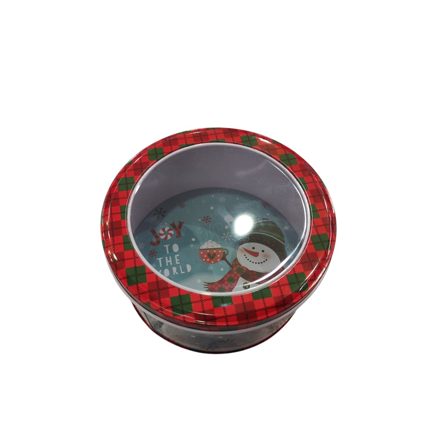 Round metal box with transparent lid